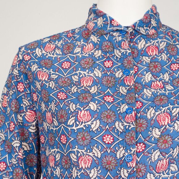 1970s Vintage "Kani" Indian Cotton Floral Print Button-Up Shirt Sz S - Picture 2 of 6